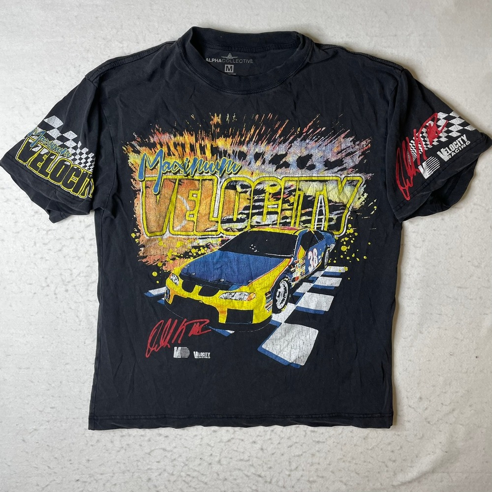 Alpha Collective Maximum‎ Velocity Racing Car Graphic T Shirt Mens Medium Black